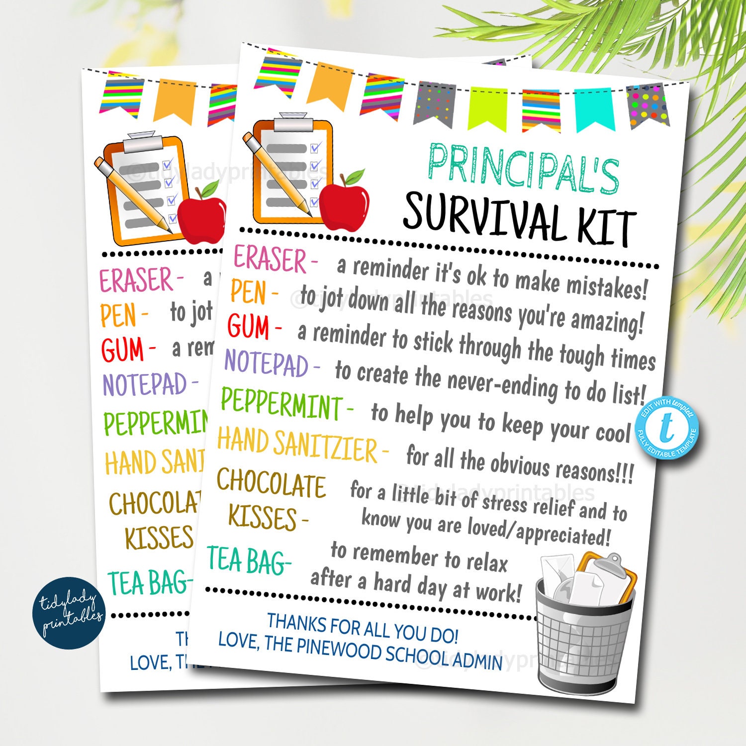 EDITABLE School Principal Survival Kit Printable, Back To School Gift