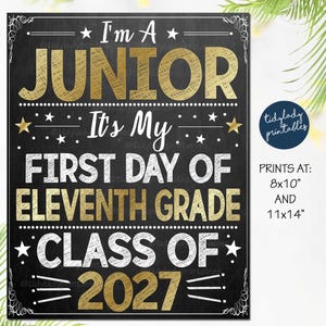 First Day of Junior Year Sign First Day of 11th Grade Sign Class of 2026 sign Printable Back to School Junior Sign Instant Download