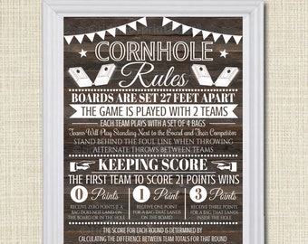 Letrero con las reglas del Cornhole: Noche de juegos en familia imprimible (descarga instantánea)