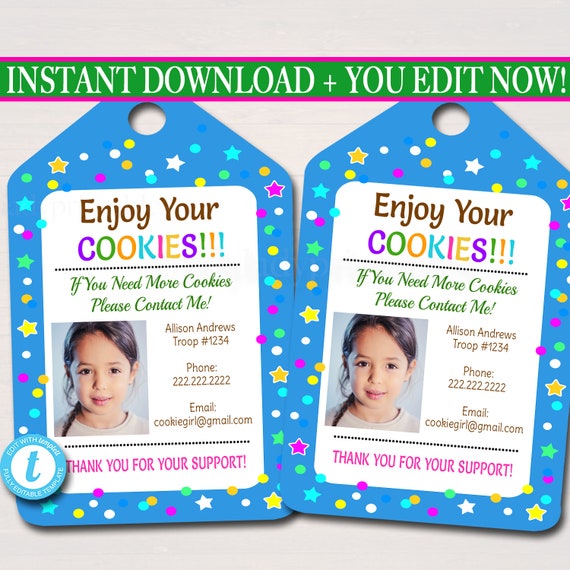 EDITABLE Photo Thank You Tag, INSTANT DOWNLOAD Printable Thank You Card Template, Cookie Receipt Product Delivery Thank You Troop Printable Il_570xn