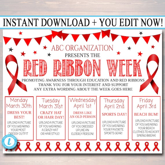 red-ribbon-week-itinerary-schedule-daily-weekly-calendar-etsy