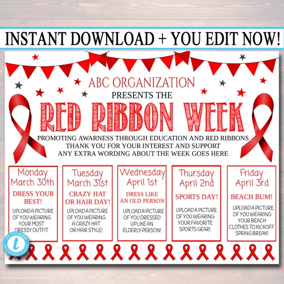 red-ribbon-week-itinerary-schedule-daily-weekly-calendar-etsy