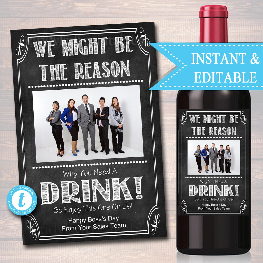 EDITABLE Employer Boss Wine Label Christmas INSTANT DOWNLOAD Birthday Gift Coworker Appreciation