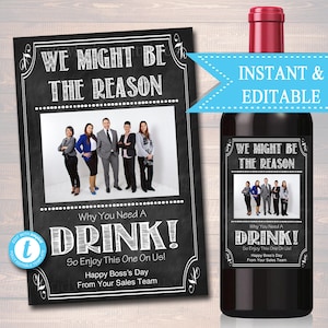 EDITABLE Employer Boss Wine Label Christmas INSTANT DOWNLOAD Birthday Gift Coworker Appreciation Printable Wine Label Gift From Office Staff