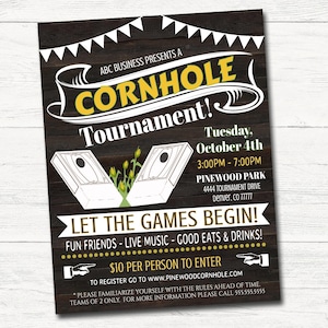 Editable Cornhole Tournament Flyer: School Fundraiser Event (Digital)