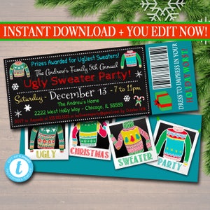 EDITIERBARE hässliche Pullover-Party-Einladung, Weihnachtsfeier-Einladungskarte 'Tis The Season To Be Ugly Christmas Party Holiday Ugly Sweater Invite