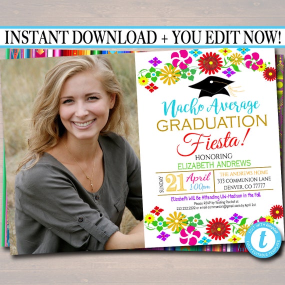 Editable Fiesta Nacho Average Graduation Invitation, Printable College Graduate Taco Invite, High School Senior Graduate INSTANT DOWNLOAD Il_570xn