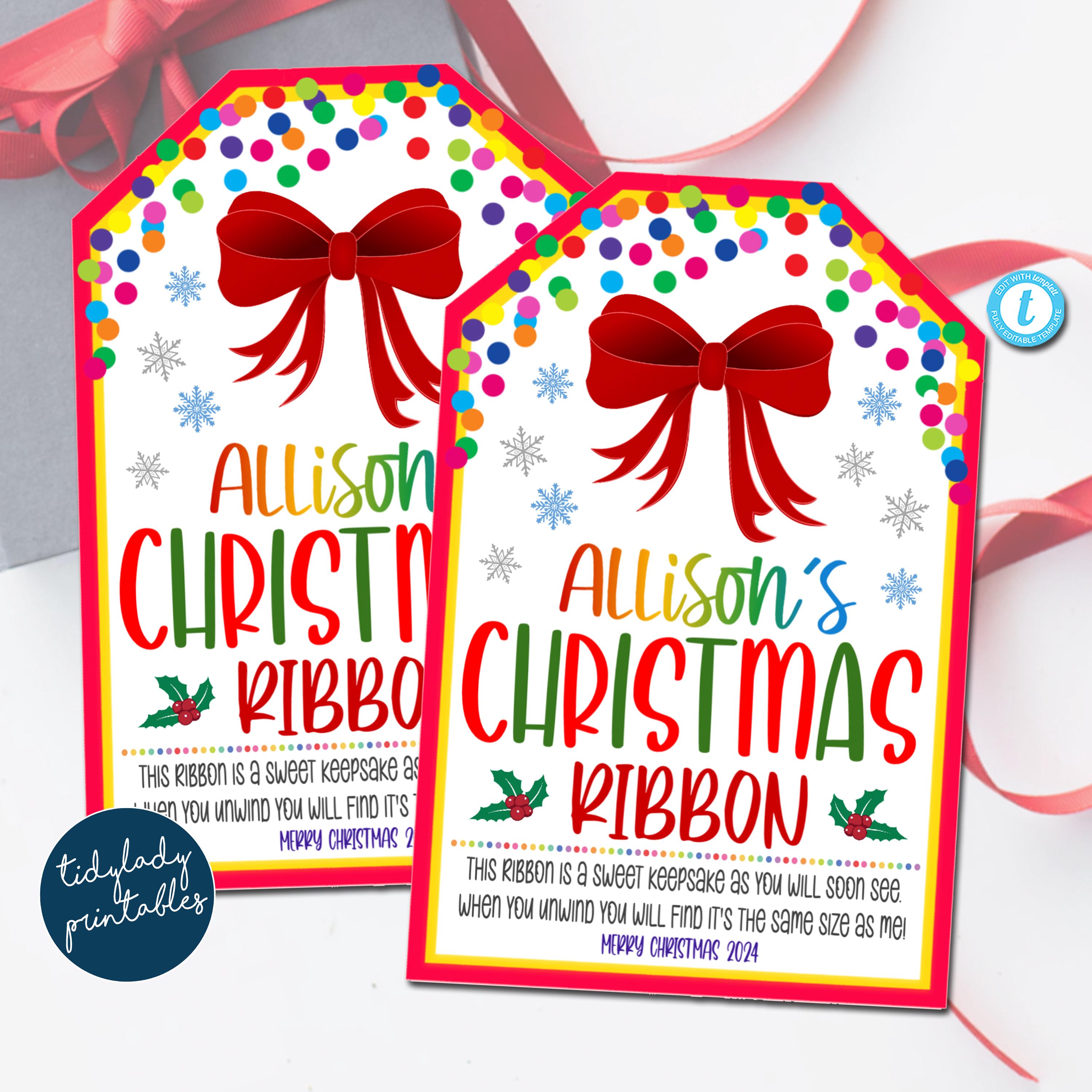 christmas ribbon ornament tag template: height keepsake (editable