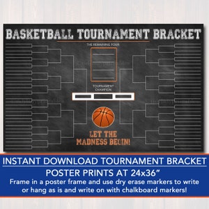 Basketball Tournament Bracket, INSTANT DOWNLOAD, Basketball Poster, Basketball Championship, College Bracket, Basketball Party