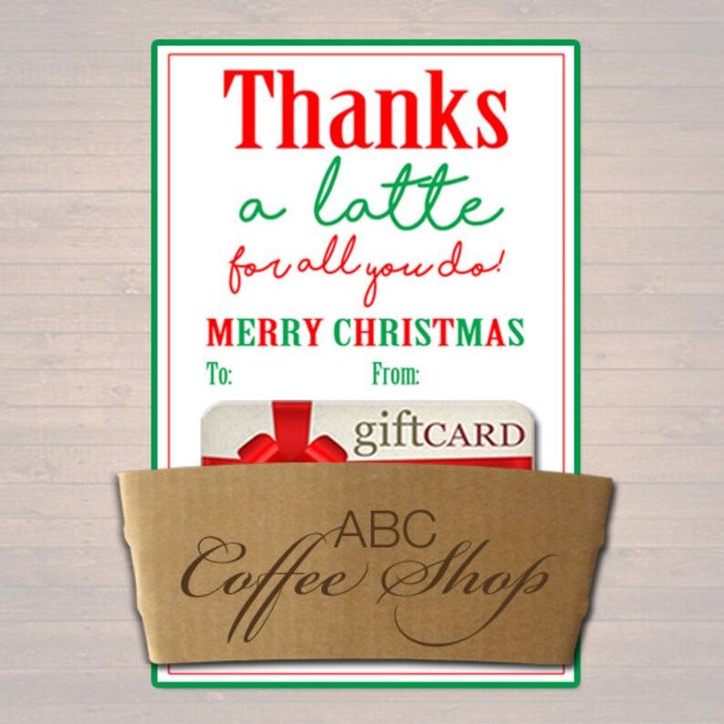 Christmas Coffee Gift Card Holder, Thanks a Latte Holiday Coffee Sleeve ...