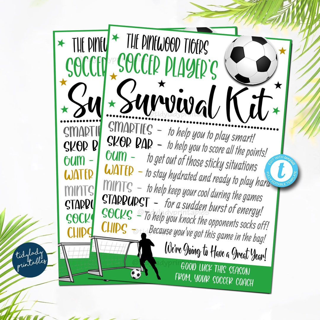 EDITABLE Soccer Survival Kit Printable, Soccer Player Gift, Team Kids ...