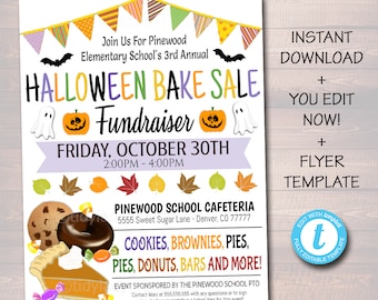 Halloween Bake Sale Flyer, Festival Fall Harvest Flyer, Printable Boo Bake Invite, Fall Church School pto pta Fundraiser Editable Template
