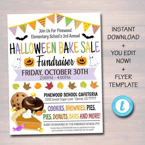 Halloween Bake Sale Flyer, Festival Fall Harvest Flyer, Printable Boo Bake Invite, Fall Church School pto pta Fundraiser Editable Template Il_570xn