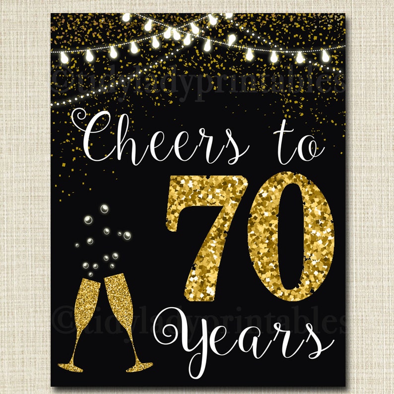 Cheers to Seventy Years, Cheers to 70 Years 70th Wedding Sign, 70th Birthday Sign, 70th Party Decorations, 70th Anniversary INSTANT DOWNLOAD image 2