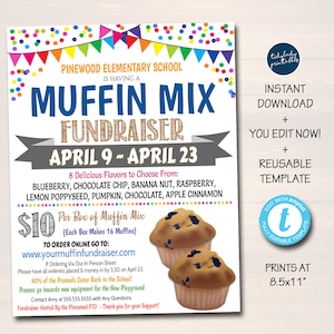 Muffin Mix Fundraiser Flyer, School PTA PTO Fundraising, Church Scouts Team Sports Charity Benefit, Baked Bakery Sales, Editable Template