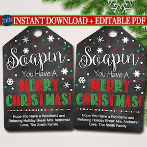 Étiquette de cadeau de Noël, Soapin&#39; You Have a Merry Christmas, Holiday Soap Gift Tag, Secret Santa, Hands Down Xmas Staff Teacher TÉLÉCHARGEMENT INSTANTANÉ