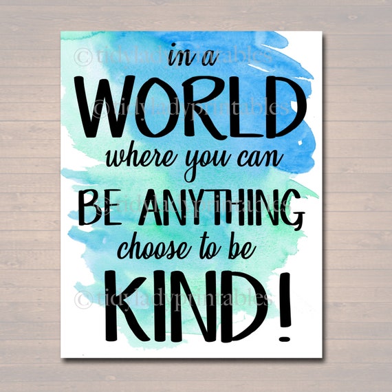 Inspirational Watercolor Printable Poster, School Counselor Teacher Social Worker Classroom Blue Office Decor, In a World Be Anything Kind Il_570xn