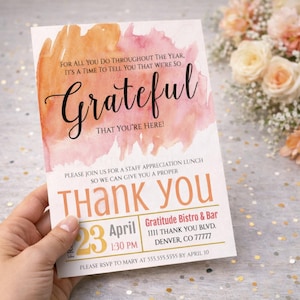Watercolor Appreciation Invitation: Editable Thank You Card Grateful for You Printable (Digital Download)