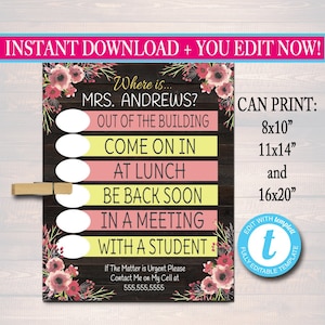 EDITABLE Door Sign, Classroom Decorations, Custom Teacher Gifts, Custom Teacher Door Hanger, Classroom Management, Where is the Teacher