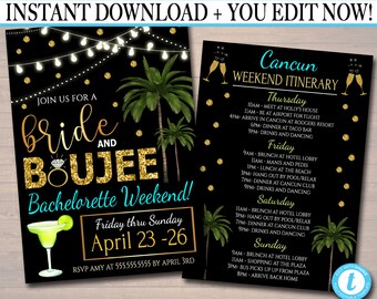 EDITABLE Bachelorette Party Invitation Bride and Boujee, Spring Break Girls Weekend Party Invite, Palm Beach Final Fiesta INSTANT DOWNLOAD