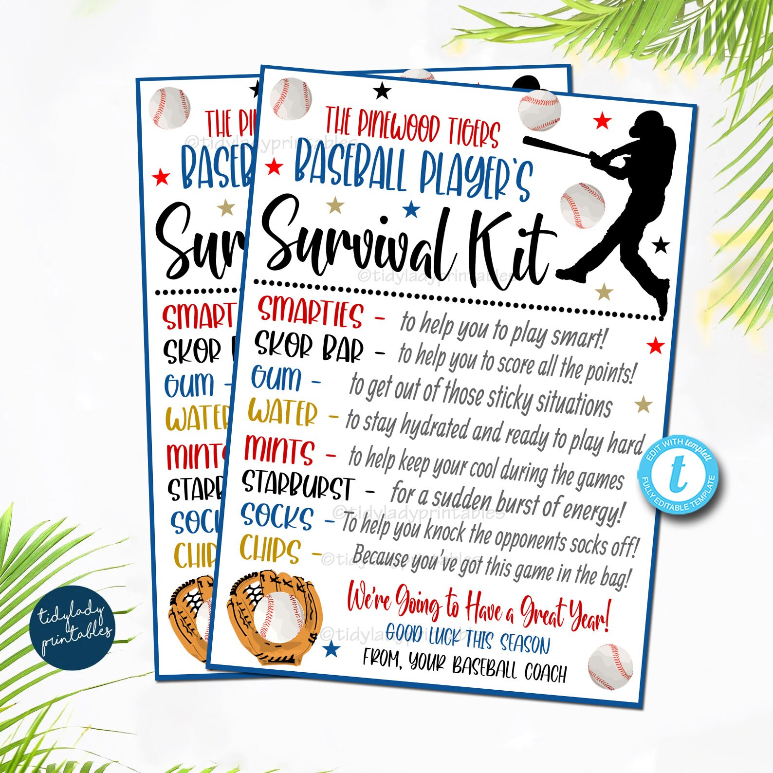 EDITABLE Baseball Survival Kit Printable Baseball Player Etsy