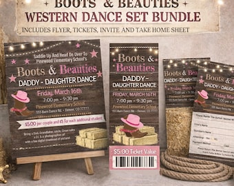 Daddy Daughter Dance Flyer Set: Boots & Beauties Barn Dance (EDITABLE Digital Download)