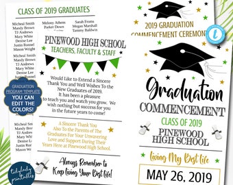 Graduation Program Editable Template, Green and Gold College High ...