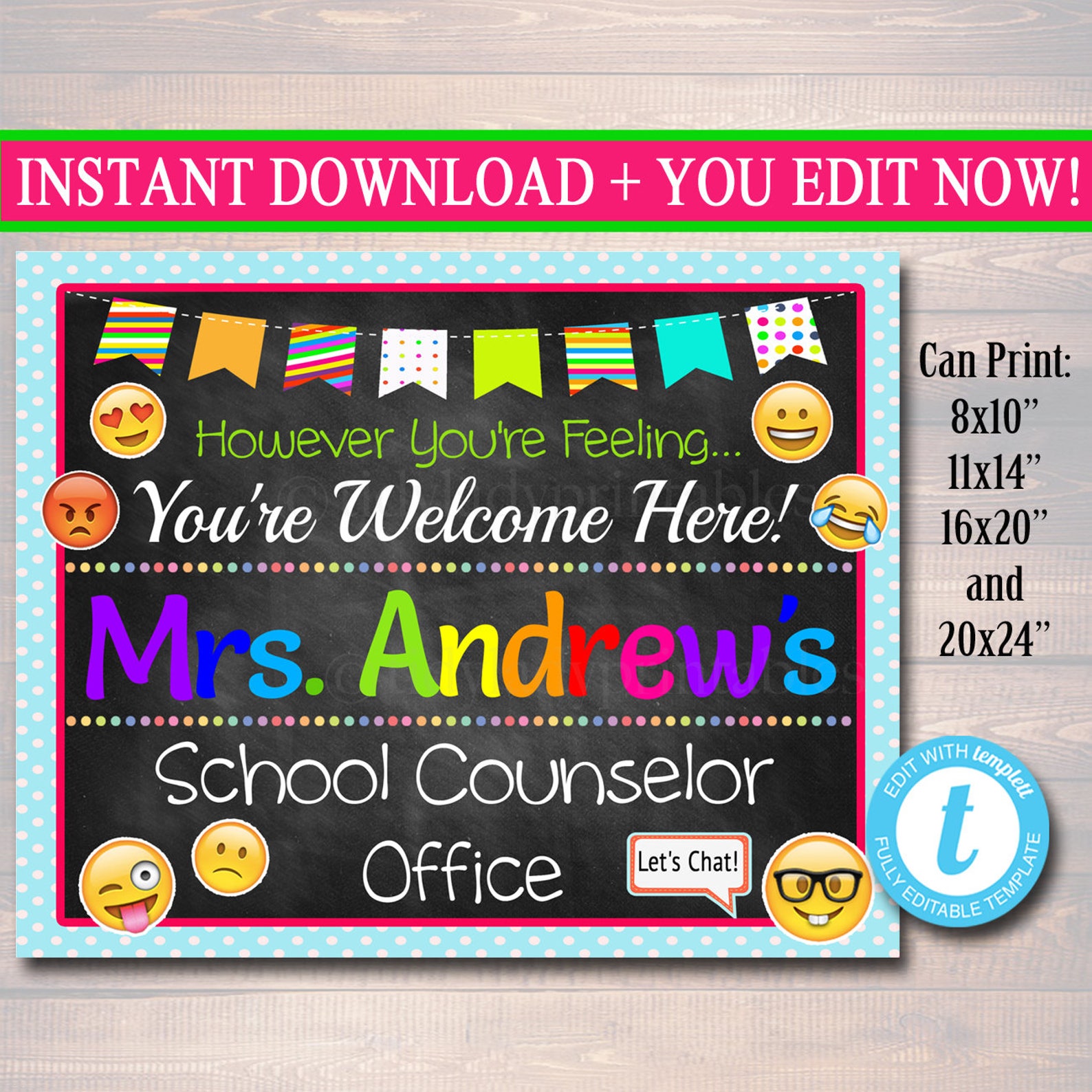 Editable School Counselor Office Sign: Colorful Decor (digital Download ...