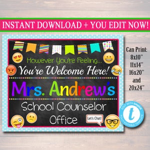Editable School Counselor Office Sign: Colorful Decor (Digital Download)