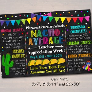 EDITABLE Nacho Average Teacher Appreciation Week Itinerary Poster, Fiesta Theme Appreciation Week Schedule Events INSTANT DOWNLOAD Printable image 2