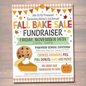 EDITABLE Fall Bake Sale Flyer, Festival Fall Harvest Flyer/Poster Printable Halloween Invitation, Fall Carnival, Church School Fundraiser