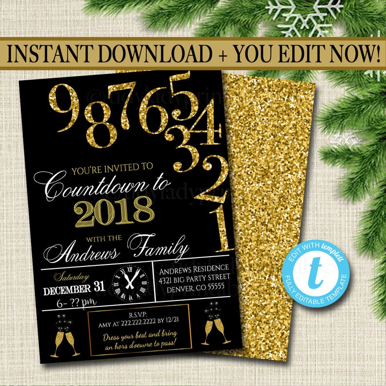 EDITABLE New Years Eve Party Invitation, Adult Holiday Party Invitation Adult Christmas Printable New Years Invite Template INSTANT DOWNLOAD image 1