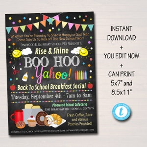 EDITABLE Boo Hoo Yahoo Breakfast Social Printable PTA PTO Flyer Invite School Fundraiser Poster, Back To School Invite, Printable Invitation