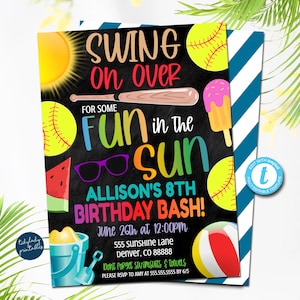 Softball Summer Birthday Party Invitation: Editable Team Celebration (Printable TEMPLATE)