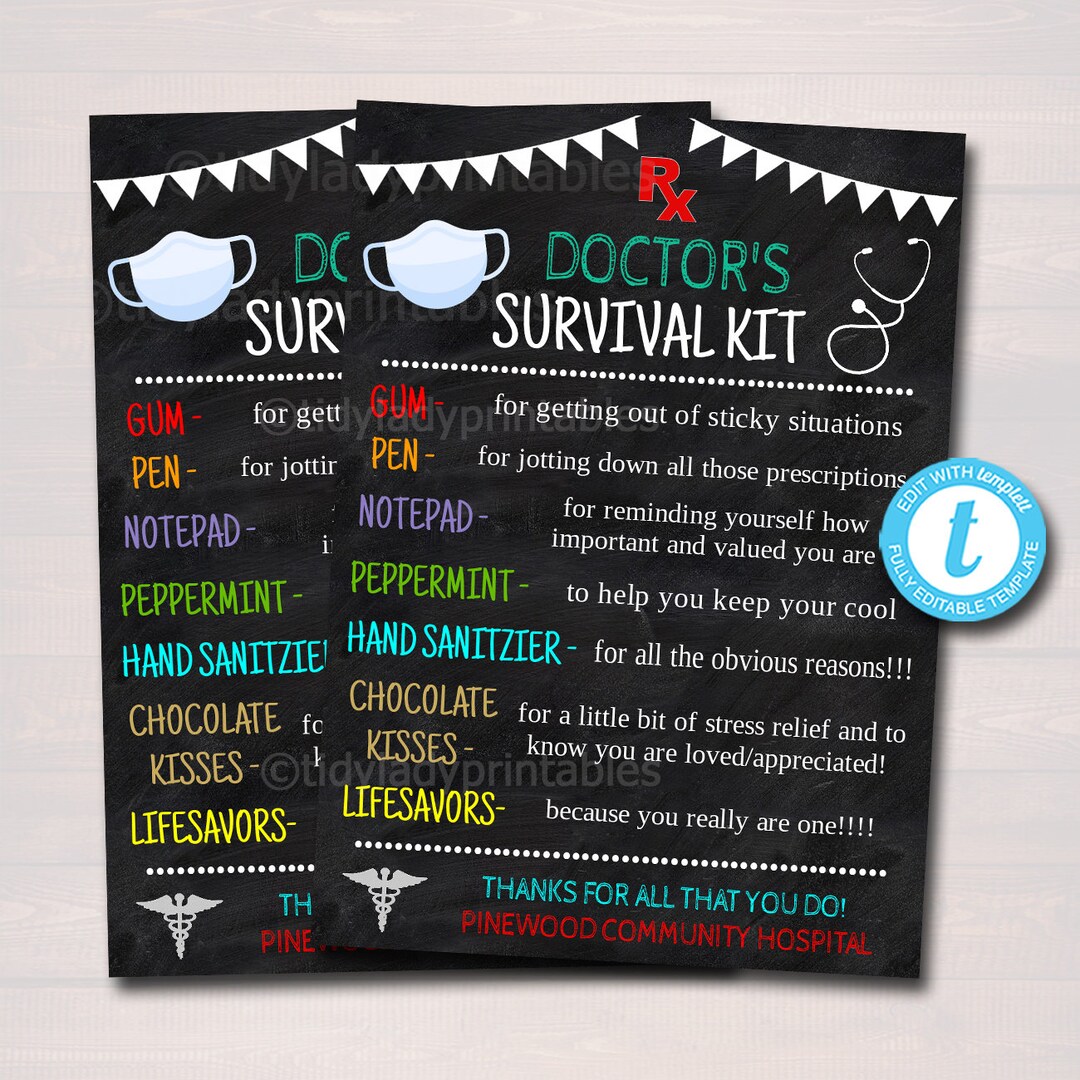 Doctor Survival Kit Gift Tags, National Doctors Day, Medical Staff ...