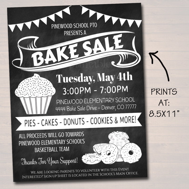 EDITABLE Bake Sale Flyer, Printable PTA, PTO Flyer, School Family Fundraiser Event, Bakery Restaurant, Church Printable Digital Invitation image 2