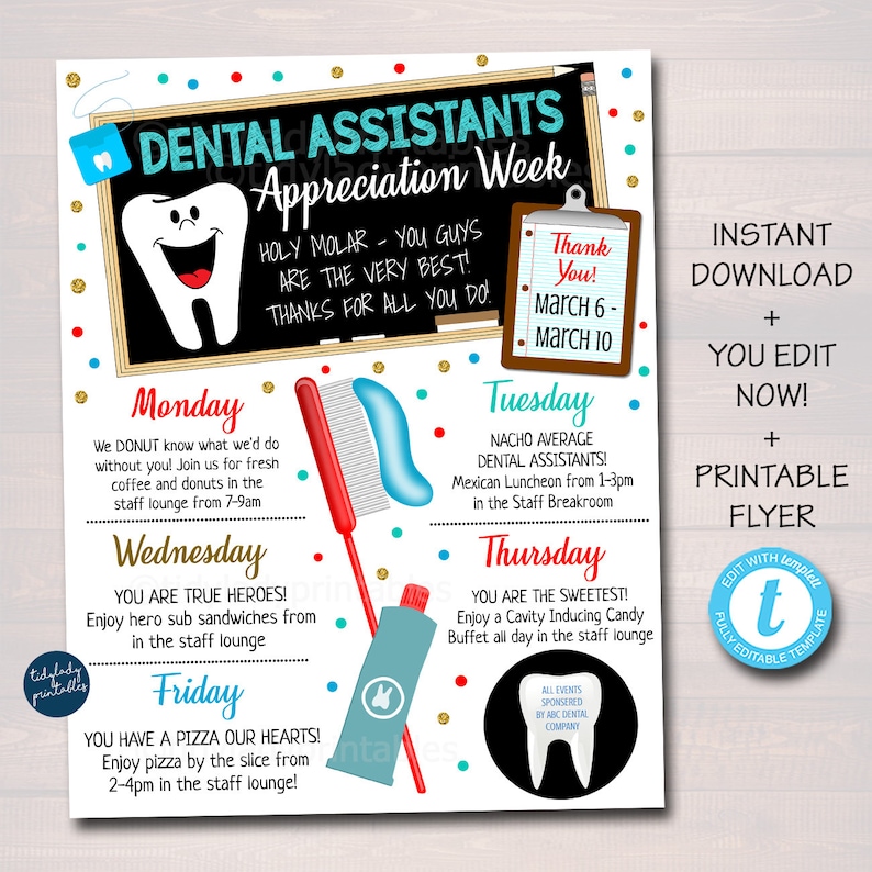 Dental Assistants Appreciation Week Itinerary Template Thank Etsy