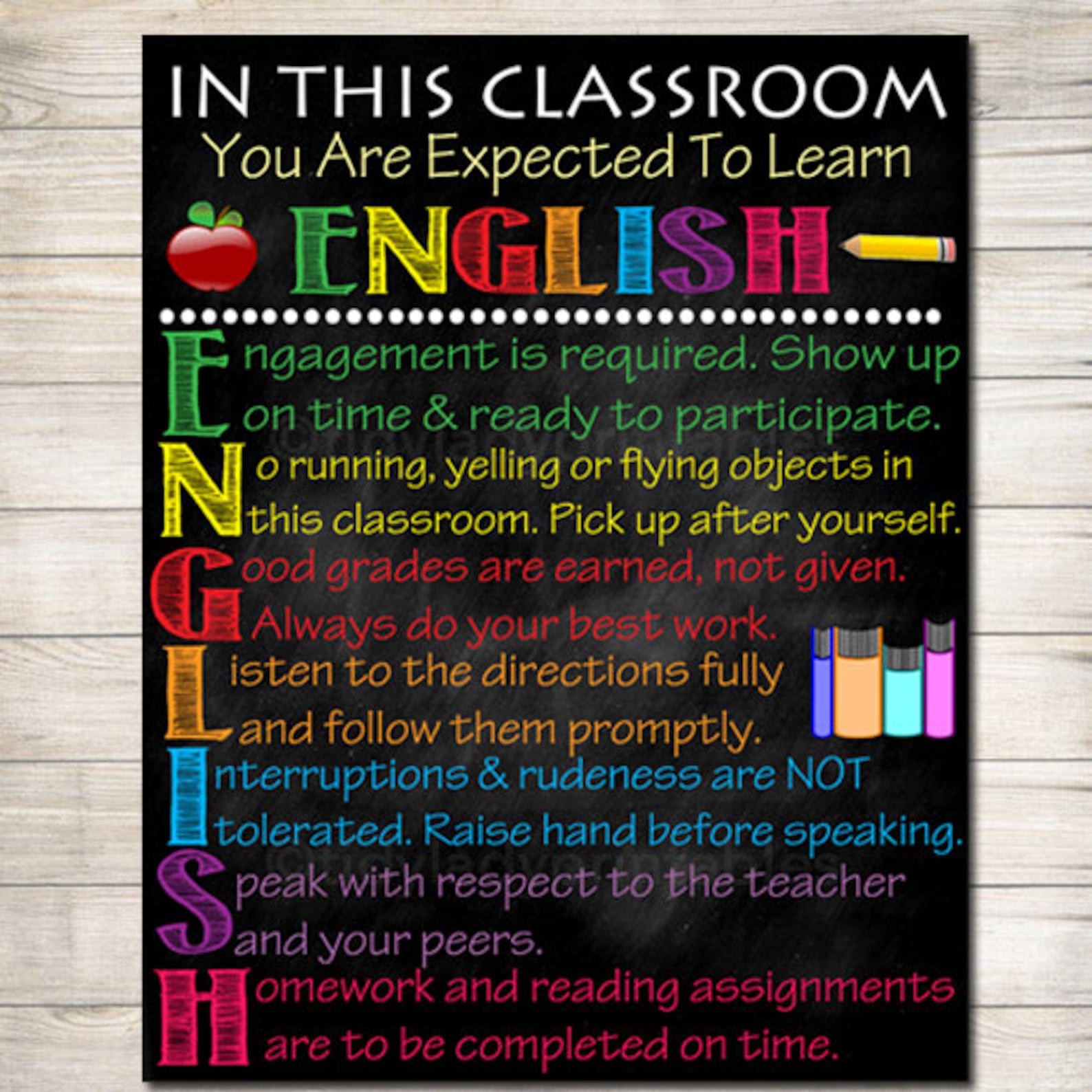 ENGLISH Classroom Poster English Classroom Decor Classroom Etsy