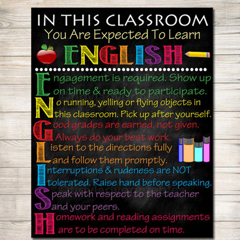 ENGLISH Classroom Poster, English Classroom Decor, Classroom Rules Poster, High School English Teacher, English Teacher Gifts, ELA Teacher image 2