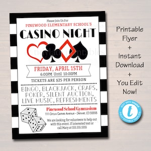 BEWERKBARE Casino Night Flyer School Event Cards Party Uitnodiging, Familieavond, Kerkgemeenschap Bingo Poker, pto, pta, INSTANT DOWNLOAD
