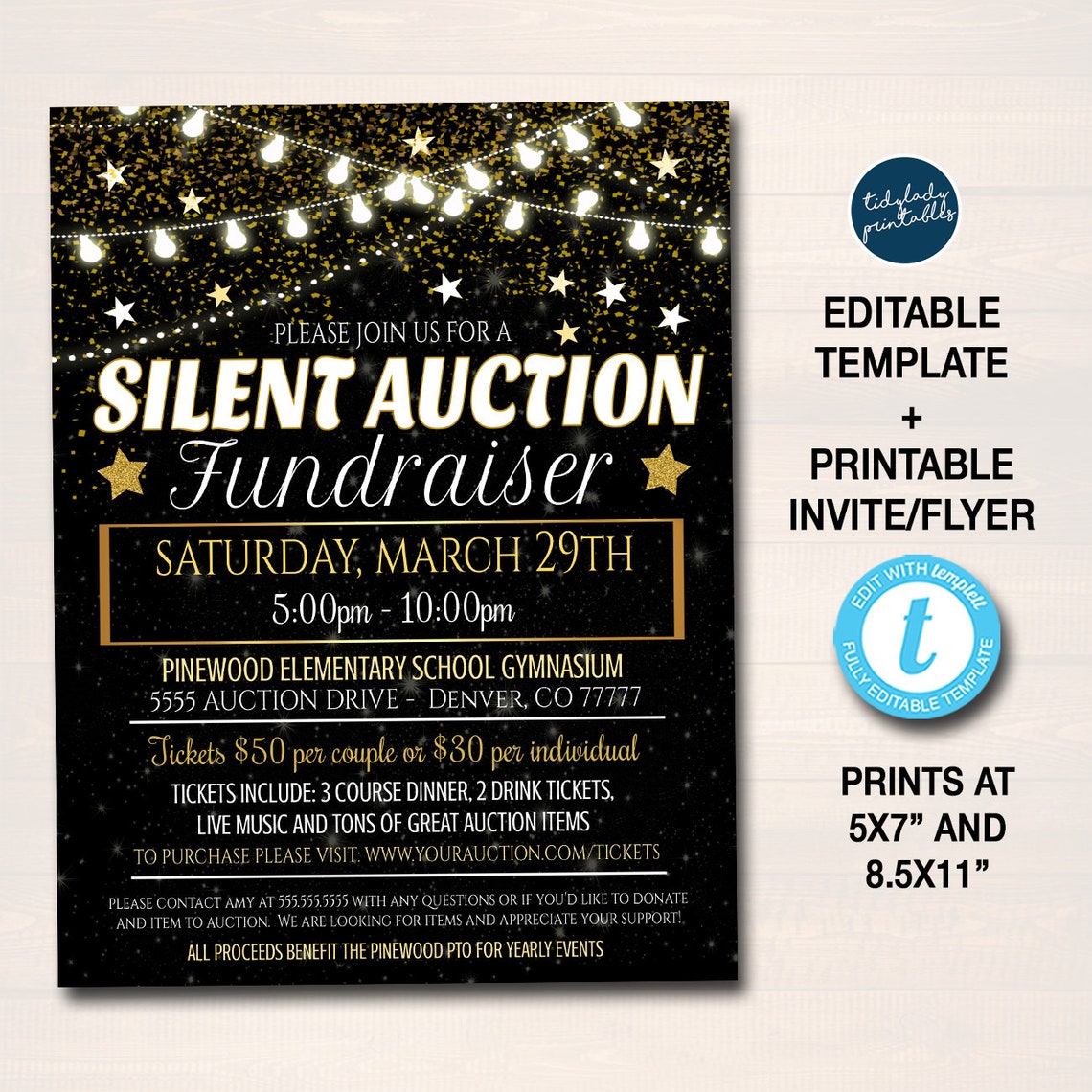Silent Auction Flyer Fundraiser Event School Pto Pta Etsy