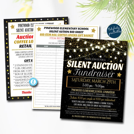 Silent Auction Flyer Set, Fundraiser Event Signs, School Pto Pta Fundraising Invite, Nonprofit Charity, Bidding Forms DIY EDITABLE TEMPLATE Il_570xn