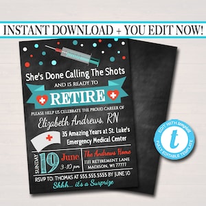 Editable Nurse Retirement Invitation Chalkboard Printable Digital Teacher Invite Retirement Party, RN Doctor Personalized Nurse Career Stats