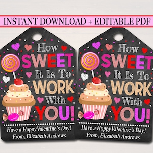 Valentines Day Coworker Favor Tags, Company Staff Appreciation Labels, Printable INSTANT + EDITABLE, Valentine Candy Cookie Treat Gift Tag