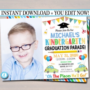 Drive By Graduation Parade Invitation: Editable Kids Party (Digital)