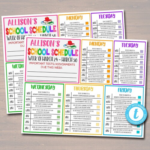 Printable Kids School Schedule Editable Home School Schedule - Etsy