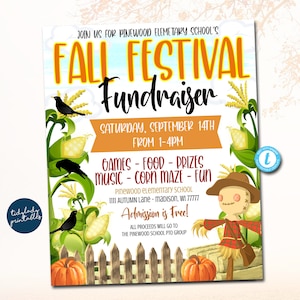 EDITABLE Fall Festival Fall Harvest Flyer/Poster Printable Halloween Invitation, Community Halloween Event, Church School Halloween Party