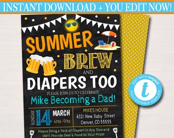 Summer Brew Baby Shower Invitation: Dad Diaper BBQ (Editable Template)