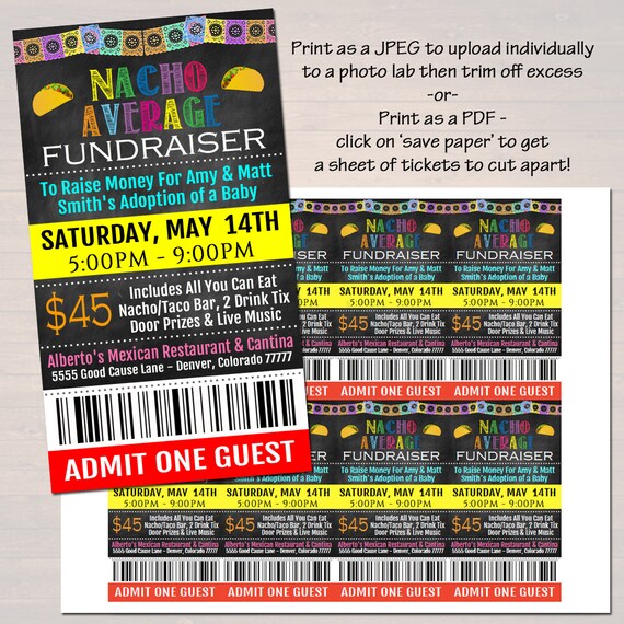 Editable Taco Nacho Bar Fundraiser Flyer Ticket Set Pto Pta Church Charity Community School Benefit Event Nacho Average Instant Download