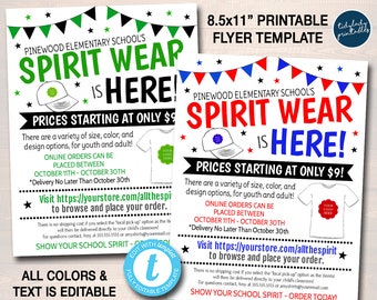 School Spirit Wear Flyer Printable PTO PTA T-shirt Sale 